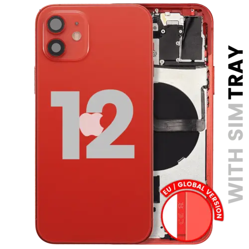 Back Housing W/ Small Parts For iPhone 12 (EU / Global Version) (Used OEM Pull: Grade A) (Red)