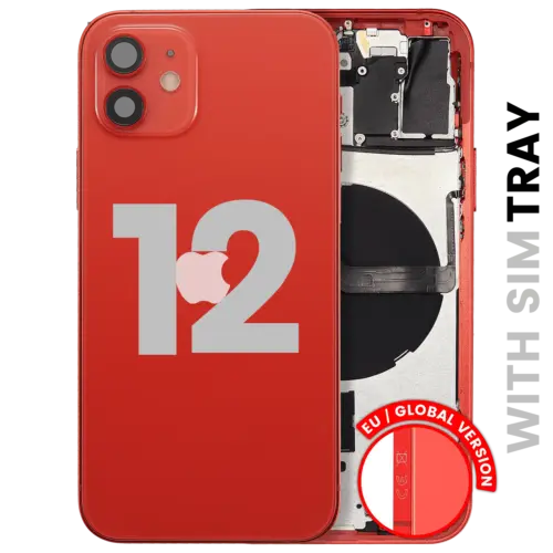 Back Housing W/ Small Parts For iPhone 12 (EU / Global Version) (Used OEM Pull: Grade B) (Red)