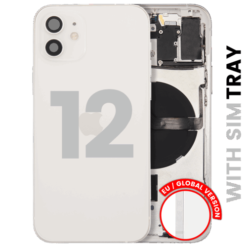 Back Housing W/ Small Parts For iPhone 12 (EU / Global Version) (Used OEM Pull: Grade B) (White) – Image 2