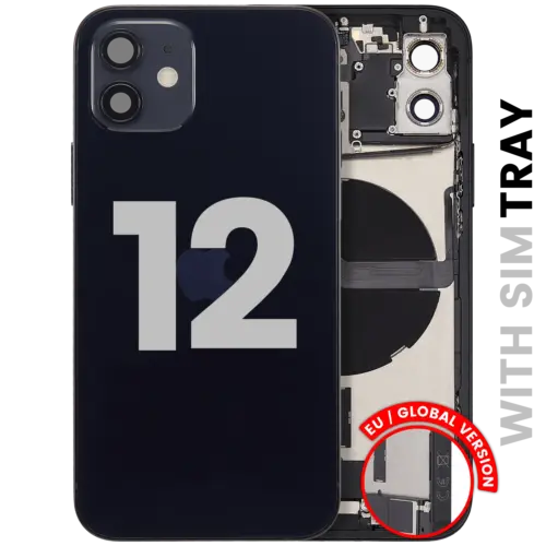 Back Housing W/ Charging Port Flex & Small Parts For iPhone 12 (EU / Global Version) (Used OEM Pull: Grade A) (Black)