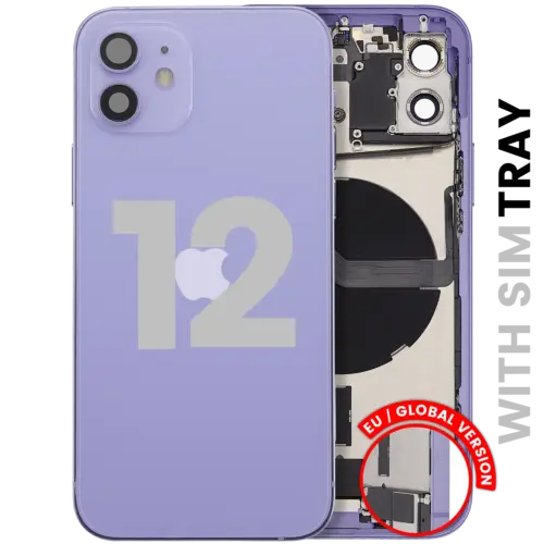 Back Housing W/ Charging Port Flex & Small Parts For iPhone 12 (EU / Global Version) (Used OEM Pull: Grade A) (Purple)