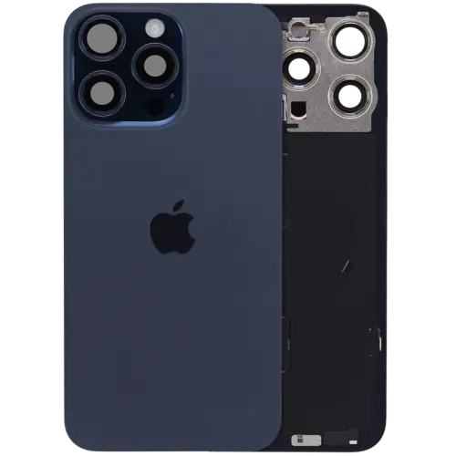 Vitre arrière avec aimant MagSafe, NFC et nappe pour lampe torche pour iPhone 15 Pro Max (Pièce d'origine constructeur) (Bleu titane)