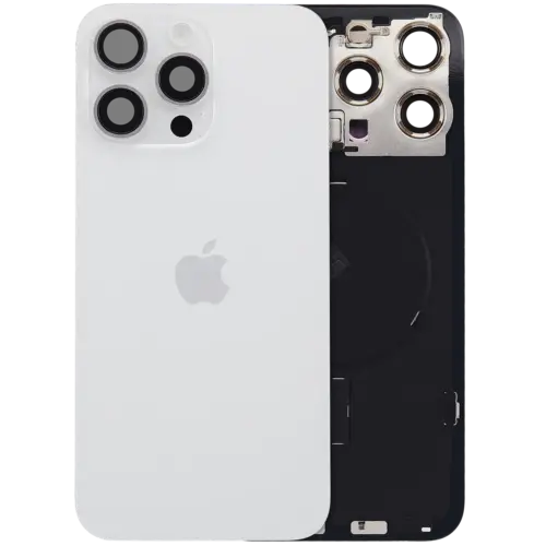 Vitre arrière avec aimant MagSafe, NFC et nappe pour lampe torche pour iPhone 15 Pro Max (Pièce d'origine constructeur) (Blanc titane)