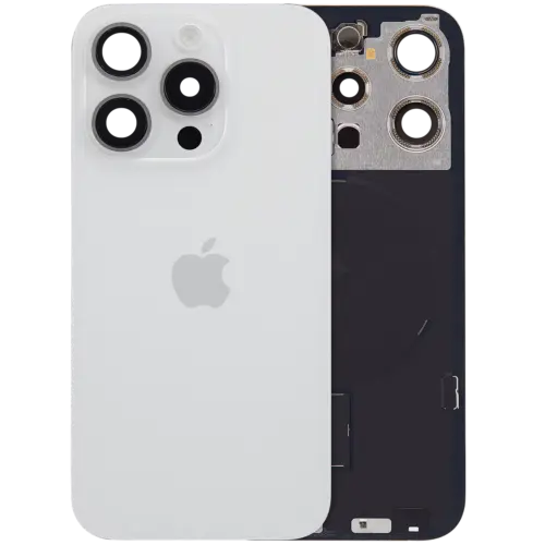 Vitre arrière avec aimant MagSafe, NFC et nappe pour lampe torche pour iPhone 15 Pro (Pièce d'origine constructeur) (Blanc titane)