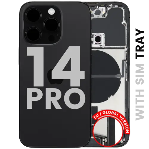 Back Housing W/ Charging Port Flex & Small Parts For iPhone 14 Pro (EU / Global Version) (Used OEM Pull: Grade A) (Space Black)