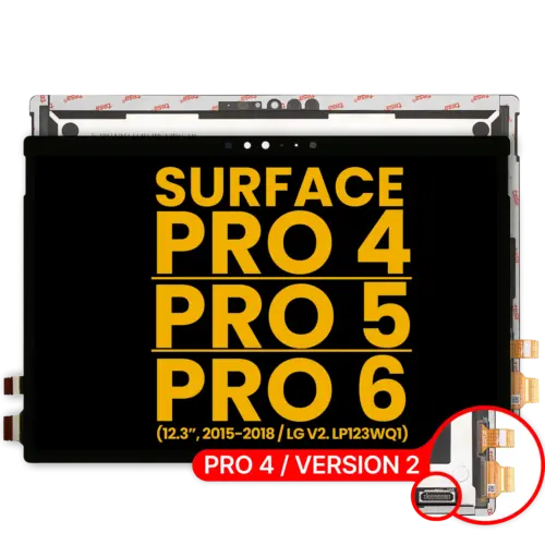 Écran LCD avec numériseur pour Microsoft Surface Pro 4 (1724) (Version 2 / Version LCD LG : LP123WQ1) / Surface Pro 5 (1796) / Surface Pro 6 (1807) (Remis à neuf) (Noir)