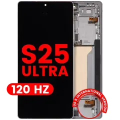 Bloc écran OLED avec cadre pour Samsung Galaxy S25 Ultra 5G (US & International) (compatible qualité supérieure) (120Hz) (Titanium White Silver)