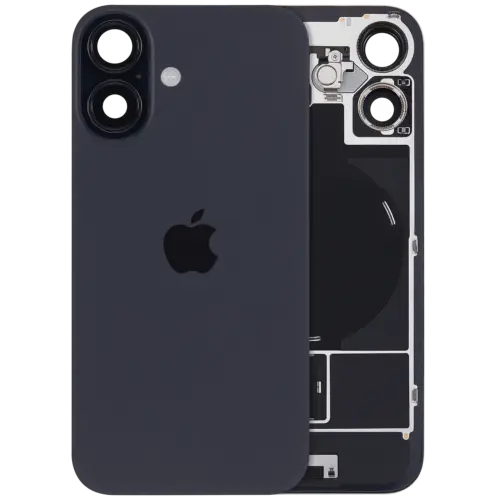 Back Glass w/ MagSafe Magnet & NFC & Flashlight Flex For iPhone 16 (UK / EU Version) (Genuine OEM) (Black)