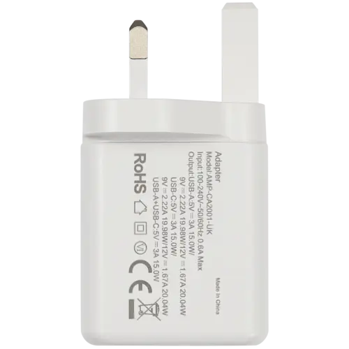 AmpSentrix 20W Double Port (USB-C + USB-A) (220V / Prise UK) – Image 4