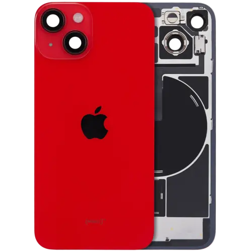 Vitre arrière avec aimant MagSafe, NFC et nappe de lampe torche pour iPhone 14 (Pièce d'origine constructeur) (Rouge)
