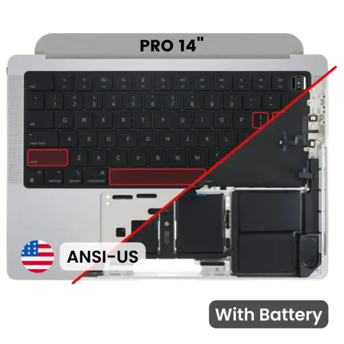 Top Case with Battery and Keyboard (ANSI US) For MacBook Pro 14" A2442 (2021) / A2779 (2023) (Genuine OEM) (Silver)