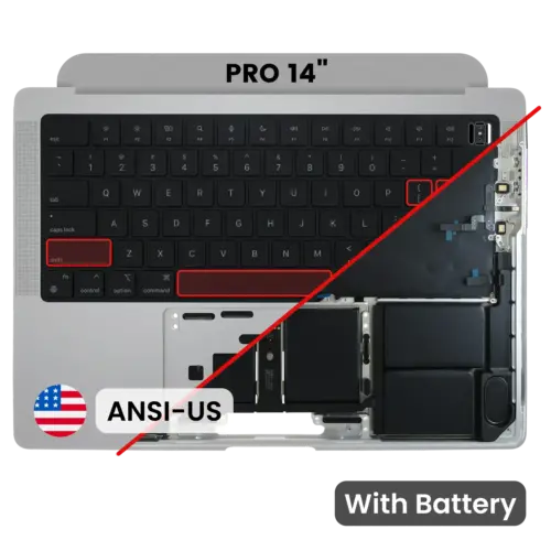 Top Case with Battery and Keyboard (ANSI US) For MacBook Pro 14" A3185 (2024) (Genuine OEM) (Silver)