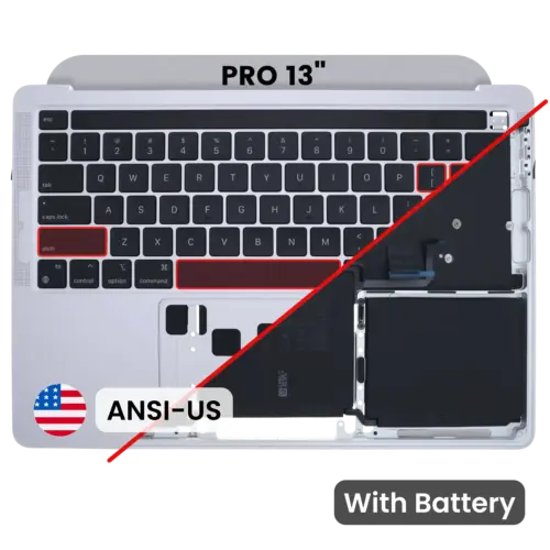 Top Case with Battery and Keyboard (ANSI US) For MacBook Pro 13" A2338 (2020-2023) (Genuine OEM) (Silver)