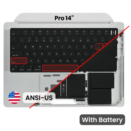 Top case avec batterie et clavier (ANSI US) pour MacBook Pro 14" A2442 (2021) / A2779 (2023) (Used OEM Pull: Grade B/C) (argent)