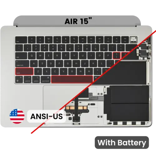 Top Case with Battery and Keyboard (ANSI US) For MacBook Air 15" A3114 (2024) (Silver)