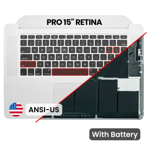 Top Case with Battery and Keyboard (ANSI US) For MacBook Pro 15" A1398 (2013-2014) (Used OEM Pull: Grade A)