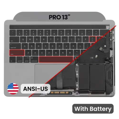 Top case avec batterie et clavier (ANSI US) pour MacBook Pro 13" A1989 (2018-2019) (Used OEM Pull: Grade A) (gris sidéral) – Image 2