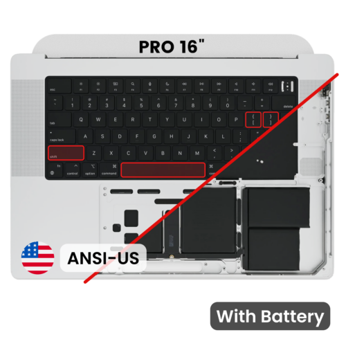 Top Case with Battery and Keyboard (ANSI US) For MacBook Pro 16" A2485 (2021) (Used OEM Pull: Grade A) (Silver)