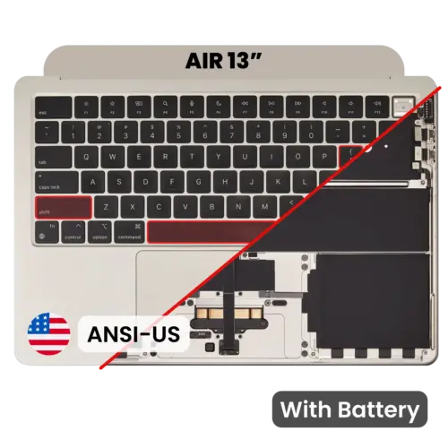 Top Case with Battery and Keyboard (ANSI US) For MacBook Air 13" A3113 (2024) (Genuine OEM) (Starlight)