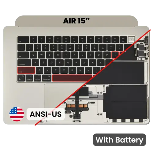 Top Case with Battery and Keyboard (ANSI US) For MacBook Air 15" A3114 (2024) (Genuine OEM) (Starlight)