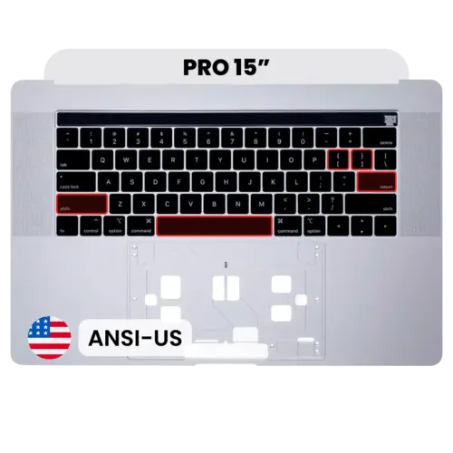 Top case avec clavier (ANSI US) pour MacBook Pro 15" A1990 (2018-2019) (Used OEM Pull: Grade B/C) (argent)