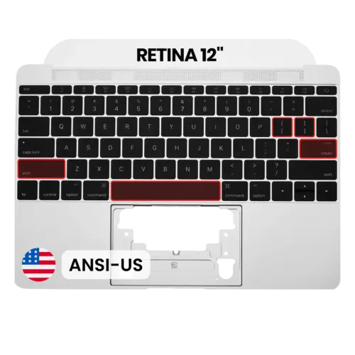 Top Case with Keyboard (ANSI US) and Microphone For MacBook 12" A1534 (2015) (OEM New) (Silver)