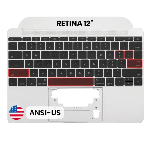 Top case avec clavier (ANSI US) et microphone pour MacBook 12" A1534 (2016-2017) (OEM New) (argent)