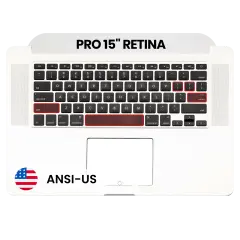 Top case avec clavier (ANSI US) et microphone pour MacBook Pro 15" A1398 (2012-2013) (Used OEM Pull: Grade A)