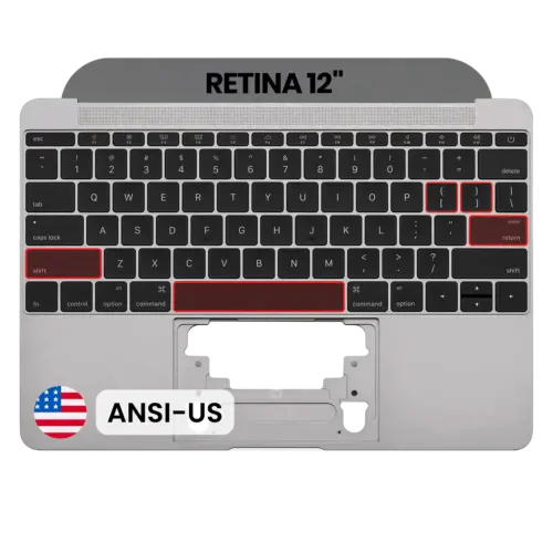 Boîtier supérieur avec clavier (ANSI US) et microphone pour MacBook 12" A1534 (2016-2017) (Pièce d'origine d'occasion : Grade A) (Gris sidéral)