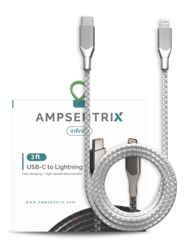 Lightning To USB Type C Cable (Non-MFI) (1 m / 3 ft) (AmpSentrix Infinity) (Silver) – Image 8