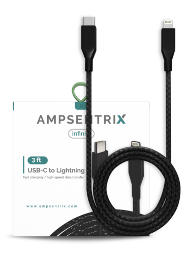 Lightning To USB Type C câble (Non-MFI) (1 m / 3 ft) (AmpSentrix Infinity) (noir) – Image 3