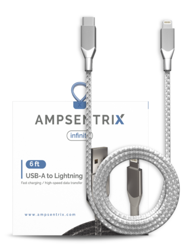 Câble AmpSentrix Infinity USB-A vers Lightning (non certifié MFI) (2 m, 6 pi) (argent) – Image 2