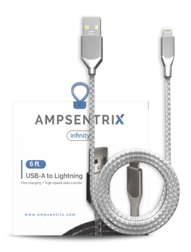 Câble AmpSentrix Infinity USB-A vers Lightning (non certifié MFI) (2 m, 6 pi) (argent)