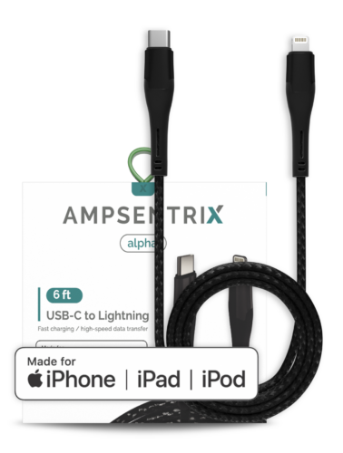 Lightning To USB Type C Cable (MFI) (1.8 m / 6 ft) (AmpSentrix Alpha) (Black) – Image 3