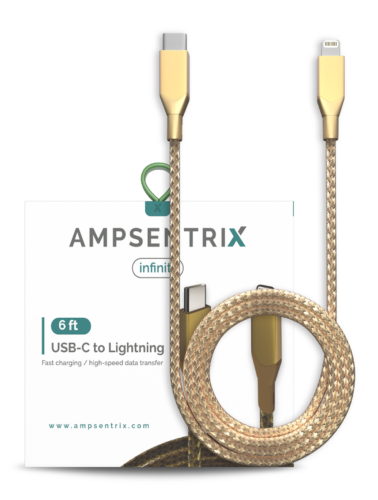 Câble USB-C vers Lightning AmpSentrix Infinity (non certifié MFI) (2 m, 6 pi) (or) – Image 3