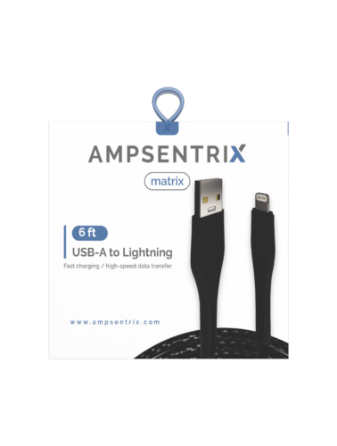 USB Type A To Lightning Cable (Non-MFI) (1.8 m / 6 ft) (AmpSentrix Matrix) (Black) – Image 3