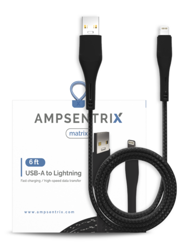 USB Type A To Lightning Cable (Non-MFI) (1.8 m / 6 ft) (AmpSentrix Matrix) (Black)