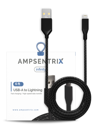 USB Type A To Lightning Cable (Non-MFI) (1.8 m / 6 ft) (AmpSentrix Infinity) (Black) – Image 5