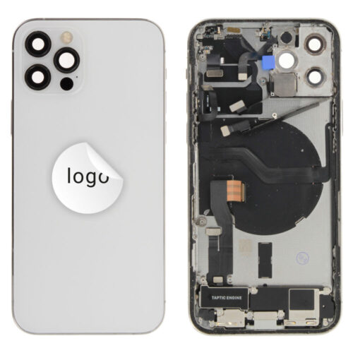 Rear cover incl. small parts (Pulled B) - Silver, For iPhone 12 Pro