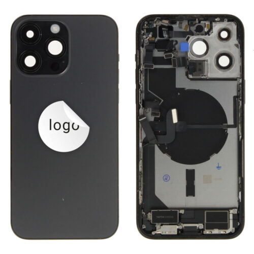 Rear cover incl. small parts (Pulled C) - Black, For iPhone 14 Pro Max