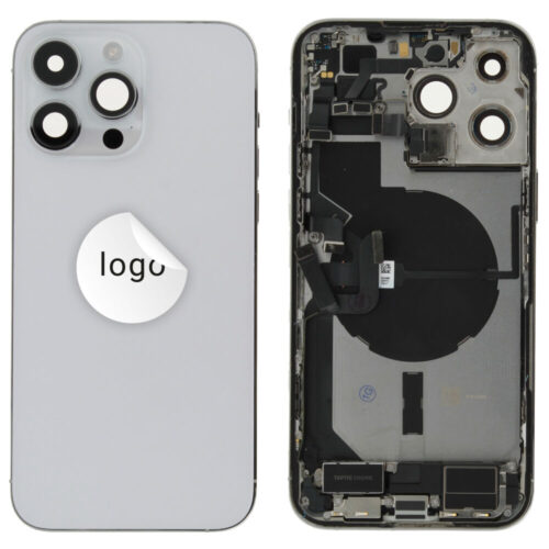 Rear cover incl. small parts (Pulled C) - Silver, For iPhone 14 Pro Max