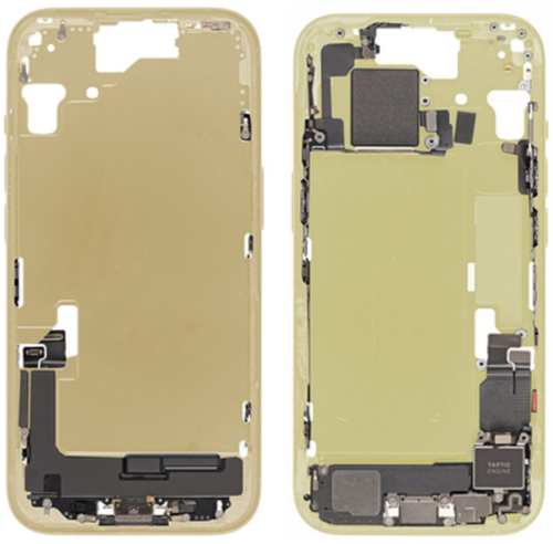 Châssis central excl. small parts (Pulled A) - jaune, pour iPhone 15
