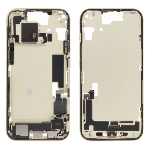 Middle frame incl. small parts (Pulled C) - Yellow, For iPhone 15