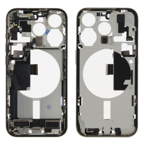 Châssis central incl. small parts (Pulled C) - gris, pour iPhone 15 Pro