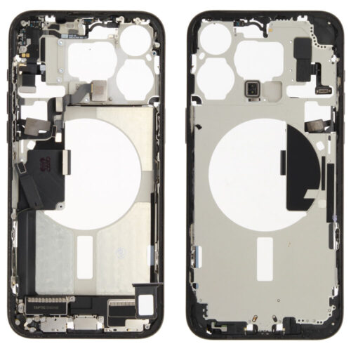 Middle frame incl. small parts (Pulled B) - Black, For iPhone 15 Pro Max