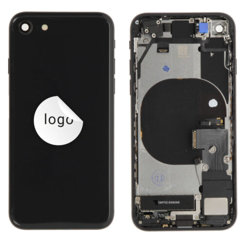 Rear cover incl. small parts (Pulled C) - Black, For iPhone SE (2020)