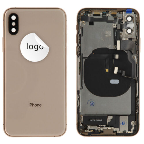 Rear cover incl. small parts (Pulled C) - Gold, For iPhone XS
