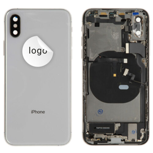 Rear cover incl. small parts (Pulled A) - Silver, For iPhone XS